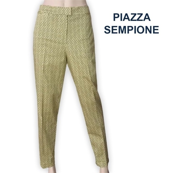 PIAZZA Sempione Brigitte Pants Trousers Cropped Capri Yellow Navy Multi Print - Picture 1 of 13